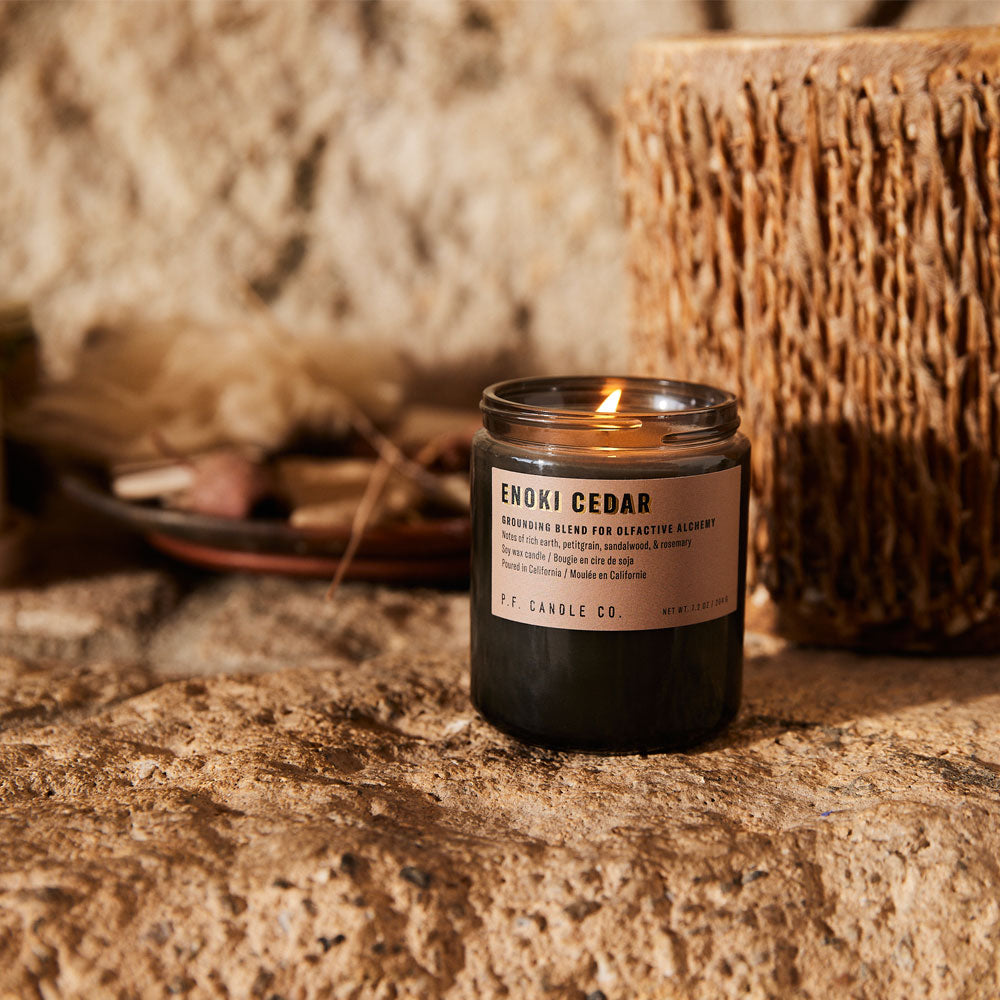 P.F. Candle Co. Alchemy Line: Enoki Cedar – Soy Candle Standard Size